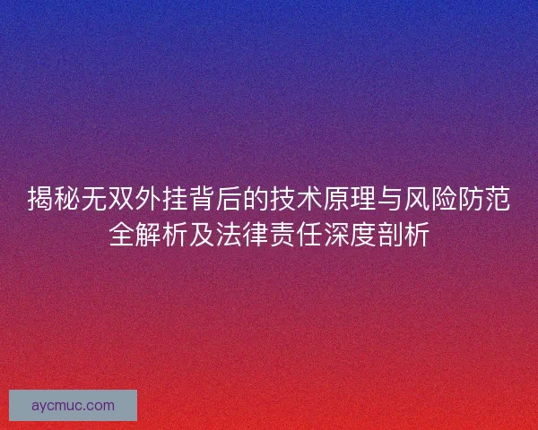 揭秘无双外挂背后的技术原理与风险防范全解析及法律责任深度剖析